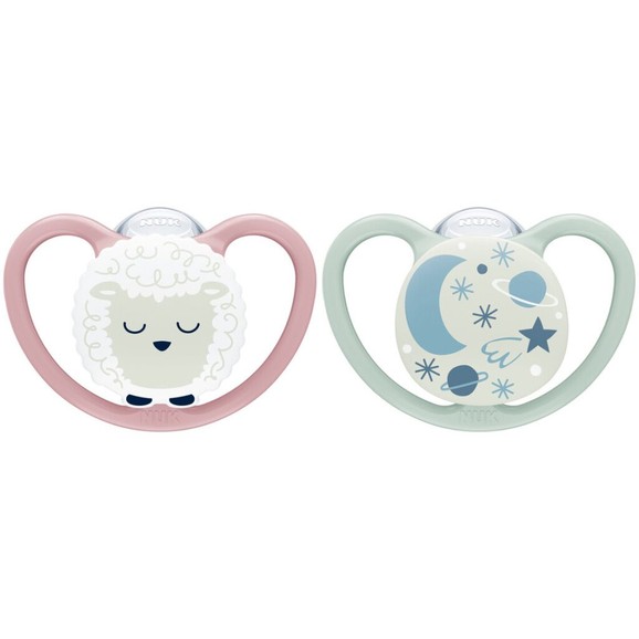 Nuk Space Night Silicone Soother 6-18m 2 Τεμάχια - Ροζ / Πράσινο Nuk Space Night Silicone Soother 6-18m 2 Τεμάχια - Ροζ / Πράσινο