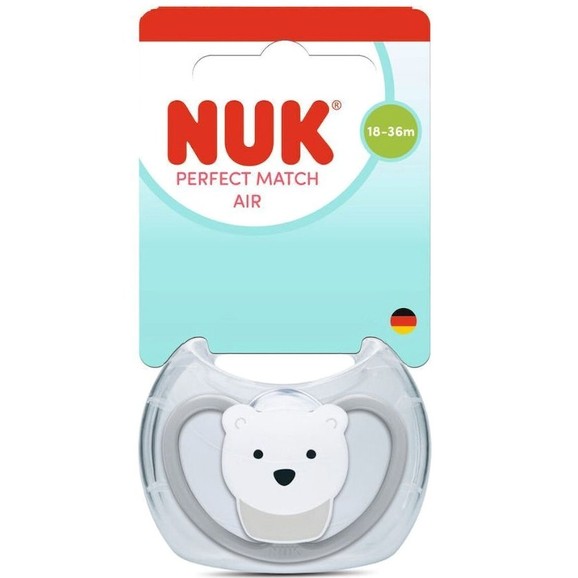 Nuk Perfect Match Air Silicone Soother 18-36m, 1 Τεμάχιο Polar Bear Γκρι