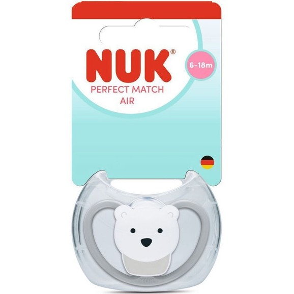 Nuk Perfect Match Air Silicone Soother 6-18m, 1 Τεμάχιο Polar Bear Γκρι