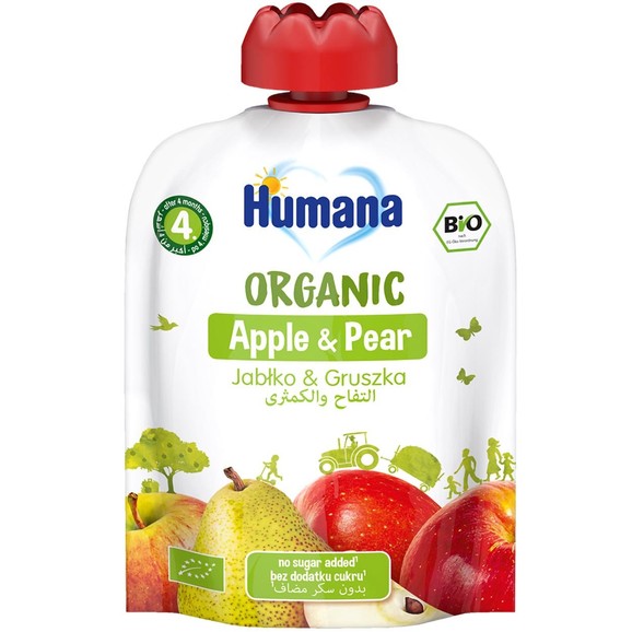 Humana Bio Organic Apple & Pear Puree 4m+, 90g