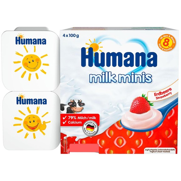 Humana Milk Minis Yoghurt Strawberry 8m+, 4x100g