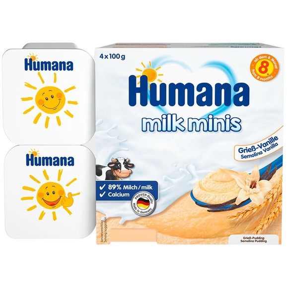 Humana Milk Minis Pudding Semolina Vanilla 8m+, 4x100g