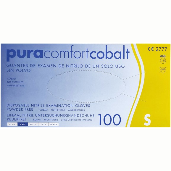 Puracomfort Blue Nitrile Examination Powder Free Disposable Gloves 100 Τεμάχια - Small