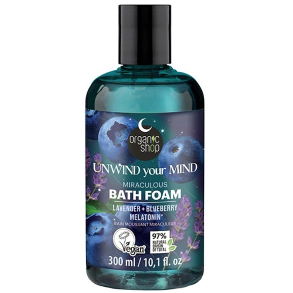 Organic Shop Unwind your Mind Miraculous Lavender & Blueberry Melatonin Bath Foam 300ml