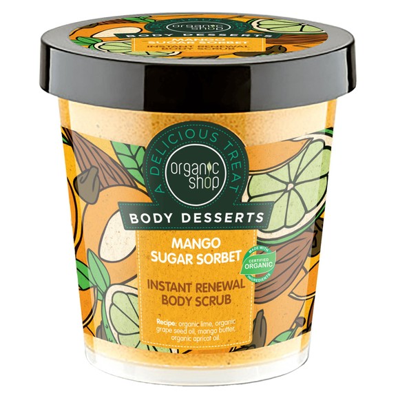 Organic Shop Body Desserts Mango Sugar Sorbet Instant Renewal Body Scrub 450ml