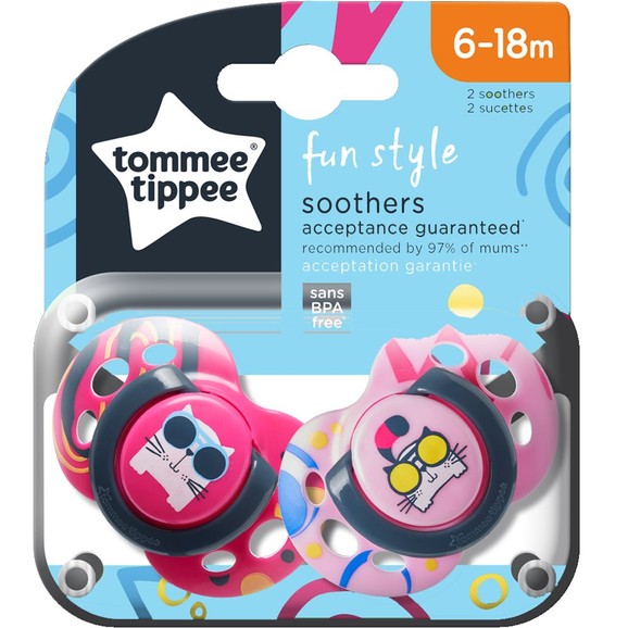 Tommee Tippee Fun Style Orthodontic Silicone Soother 6-18m, 2 Τεμάχια