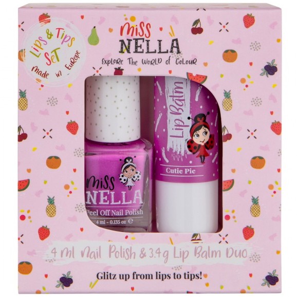 Miss Nella Promo Lips & Tips Set Lip Balm Cutie Pie 3.4g & Peel Off Nail Polish Blueberry Smoothie 4ml