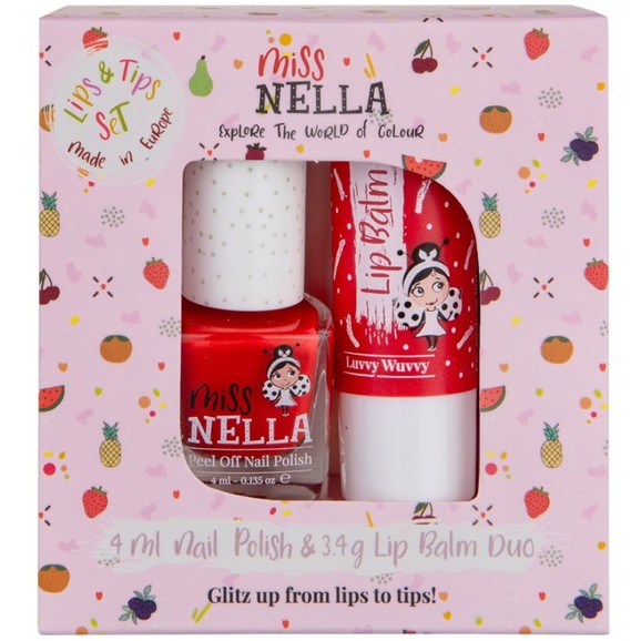 Miss Nella Πακέτο Προσφοράς Lips & Tips Set Lip Balm Luvvy Wuvvy 3.4g & Peel Off Nail Polish Strawberry n Cream 4ml