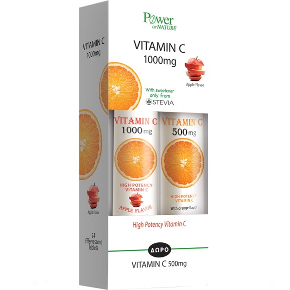 Power Health Vitamin C 1000mg Stevia Apple Flavor 24 Effer.Tabs & Vitamin C 500mg Orange Flavor 20 Effer.Tabs 1+1 Δώρο