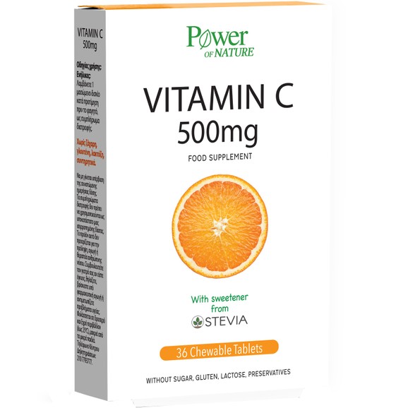 Power Health Vitamin C 500mg Συμπλήρωμα Διατροφής με Βιταμίνη C με Στέβια για Ενίσχυση της Άμυνας του Οργανισμού 36 Chew.tabs
