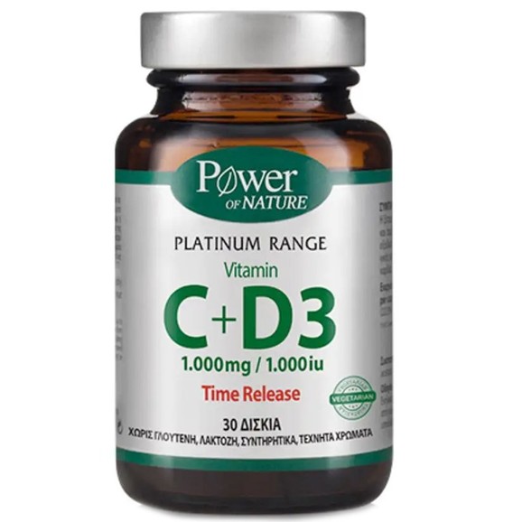 Power of Nature Platinum Range Vitamin C+D3 1000mg/1000iu Time Release 30tabs