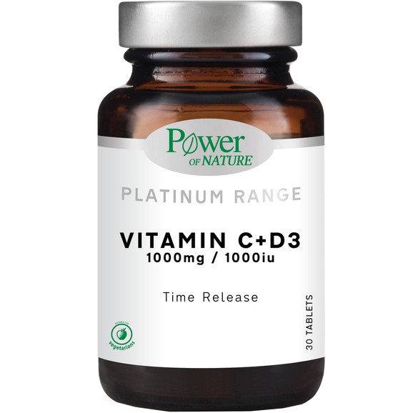 Power of Nature Platinum Range Vitamin C+D3 1000mg/1000iu Time Release 30tabs