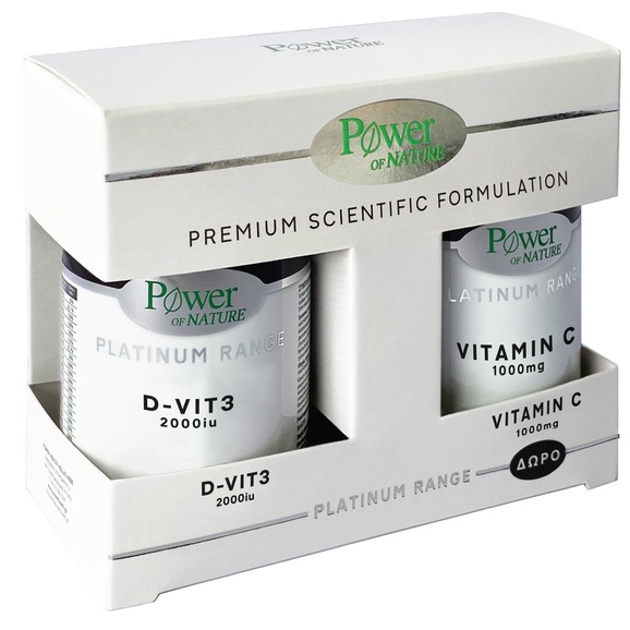 Power of Nature Πακέτο Προσφοράς Platinum Range Vitamin D3 2000iu 60tabs & Δώρο Vitamin C 1000mg 20tabs