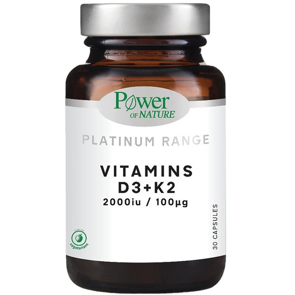 Power of Nature Platinum Range Vitamins D3 2000iu & K2 100μg 30veg.caps