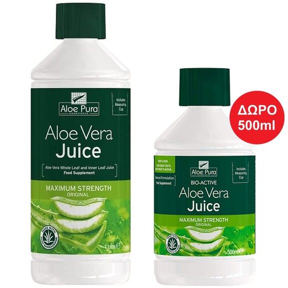 Optima Πακέτο Προσφοράς Aloe Vera Juice Maximum Strength 100% Φυσικός Χυμός Αλόης 1L & Δώρο Επιλέον Ποσότητα 500ml