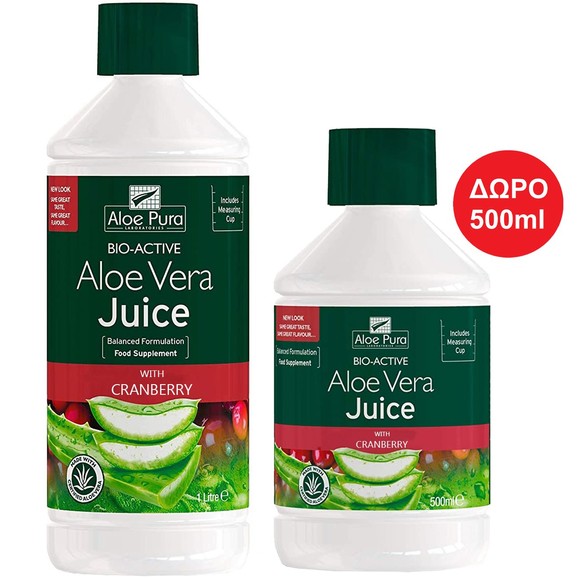 Optima Πακέτο Προσφοράς Aloe Vera Juice with Cranberry 1lt & Δώρο Επιπλέον Ποσότητα 500ml