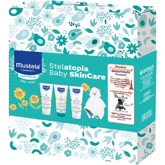 Mustela Promo Stelatopia Baby Skin Care Emollient Cream 200ml & Cleansing Gel 200ml & Emollient Balm 200ml & Δώρο Νάνι 1 Τεμάχιο