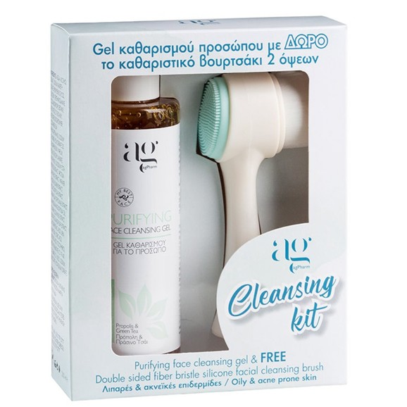 AgPharm Cleansing Kit Face Cleansing Gel 200ml & Δώρο Double Sider Facial Cleansing Siel Brush 1 Τεμάχιο