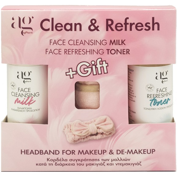 AgPharm Promo Clean & Refresh Face Cleansing Milk 200ml & Face Refreshing Toner 200ml & Δώρο Κορδέλα Μαλλιών Ροζ 1 Τεμάχιο