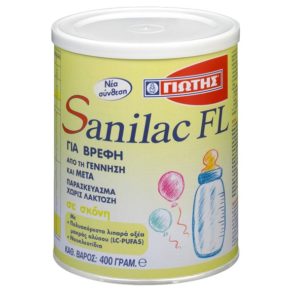 Sanilac FL Γάλα για Βρέφη από την Γέννηση, Χωρίς Προσθήκη Λακτόζης 400gr