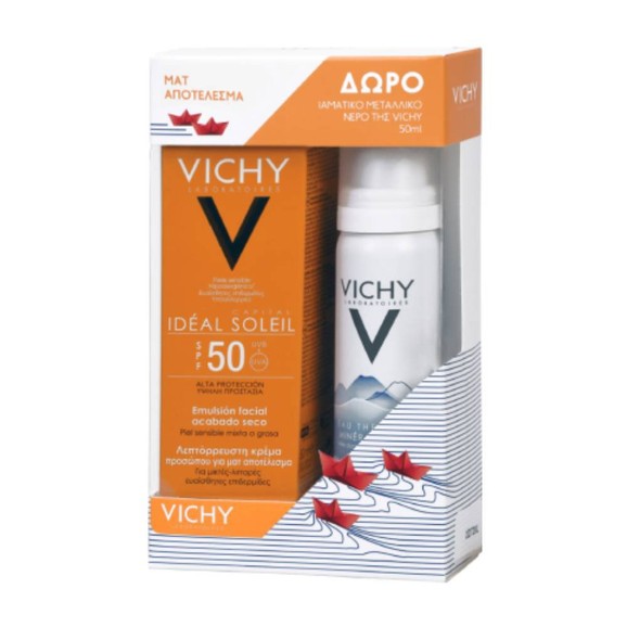 Vichy Πακέτο Προσφοράς Ideal Soleil Mattifying Face Dry Touch Spf50, 50ml & Δώρο Eau Thermale Mineralisante 50ml