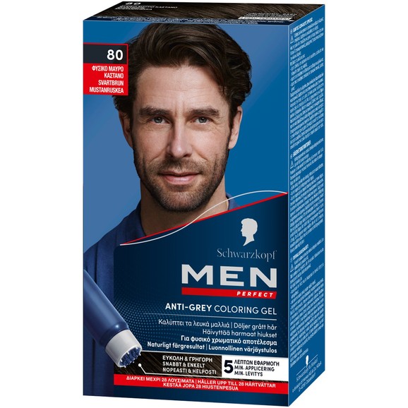 Schwarzkopf Men Perfect Anti-Grey Coloring Gel - N80 Φυσικό Μαύρο Καστανό