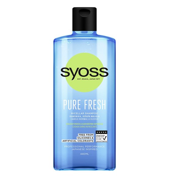 Syoss Shampoo Pure Fresh Επαγγελματικό Σαμπουάν για Αναζωογόνηση,Φρεσκάδα & Καθημερινή Φροντίδα στα Κανονικά,Λιπαρά Μαλλιά 440ml