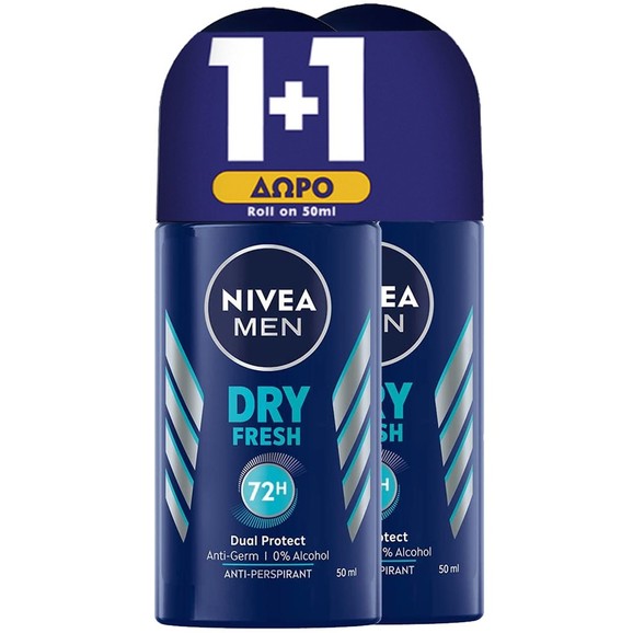 Nivea Πακέτο Προσφοράς Men Dry Fresh 72h Dual Protect Deo Roll-on 2x50ml