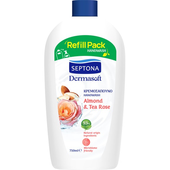 Septona Dermasoft Handwash with Almond & Tea Rose - 750ml Refill