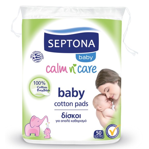 Septona Baby Calm n\' Care Cotton Pads Δίσκοι για Απαλό Καθαρισμό της Βρεφικής Επιδερμίδας 50 Τεμάχια