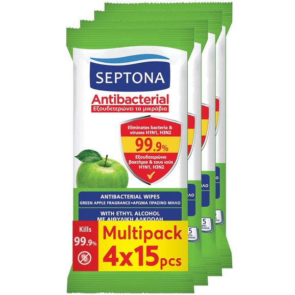 Septona Promo Antibacterial Hand Wipes 60 Τεμάχια (4x15 Τεμάχια)