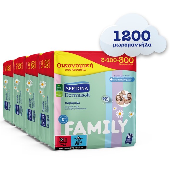 Septona Πακέτο Προσφοράς Dermasoft Baby Wipes Chamomille Family 1200 Τεμάχια Septona Πακέτο Προσφοράς Dermasoft Baby Wipes Chamomille Family 1200 Τεμάχια