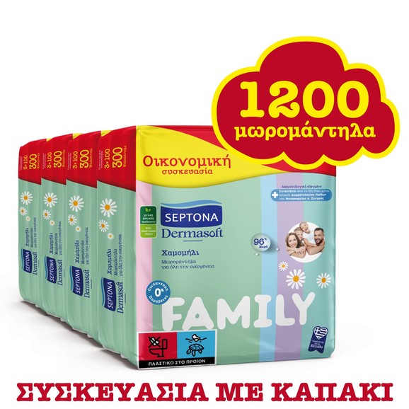 Septona Πακέτο Προσφοράς Dermasoft Baby Wipes Chamomille Family 1200 Τεμάχια (12x100 Τεμάχια)