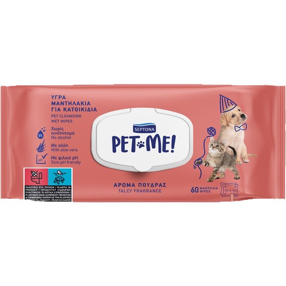 Septona Pet Me! Cleaning Wet Wipes Talcy 60 Τεμάχια
