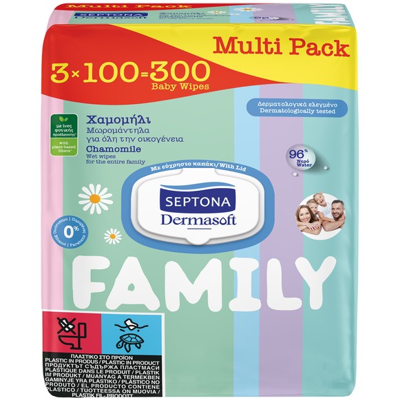 Septona Family Wet Wipes with Chamomile 300 Τεμάχια (3x100 τεμάχια)