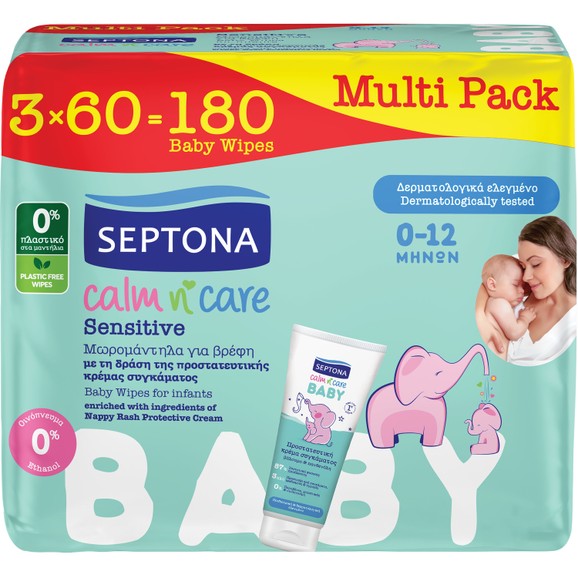 Septona Multi Pack Calm n\' Care Baby Sensitive Wipes 180 Τεμάχια (3x60 Τεμάχια)