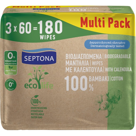 Septona Multi Pack Ecolife Baby Wipes 180 Τεμάχια (3x60 Τεμάχια)