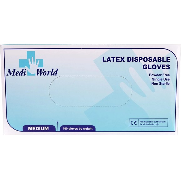 Medi World Poweder Free Latex Disposable Gloves 100 Τεμάχια - Medium