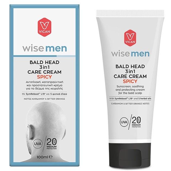 Vican Wise Men Bald Head 3 in 1 Care Cream Spicy Αντιηλιακή, Καταπραϋντική & Προστατευτική Κρέμα για