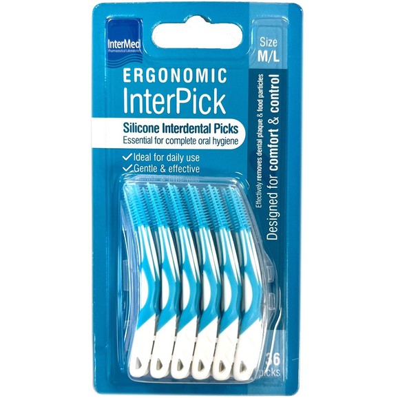 Intermed Ergonomic Inter Pick Silicone Interdental Picks 36 Τεμάχια M/L