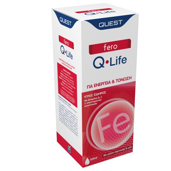 Quest Fero Q-Life Συμπλήρωμα Διατροφής Υγρού Σιδήρου για Ενέργεια & Τόνωση του Οργανισμού, με Γεύση Πορτοκάλι & Μέλι 200ml