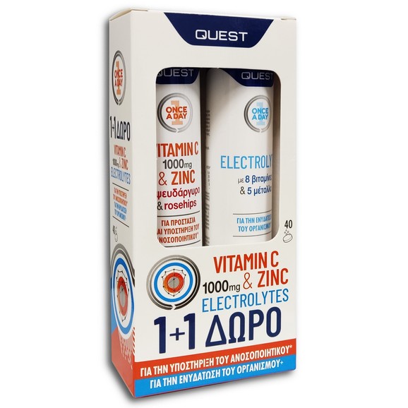 Quest Πακέτο Προσφοράς Vitamin C 1000mg & Zinc 20 Effer.tabs & Electrolytes 20 Effer.tabs 1+1 Δώρο