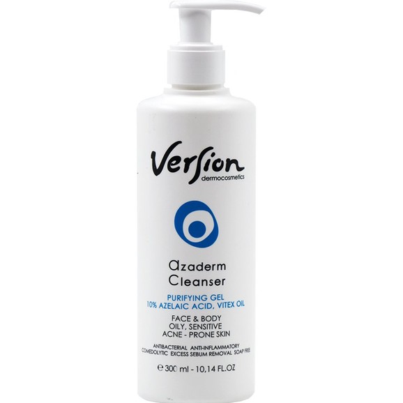 Version Azaderm Cleanser Purifying Gel for Face, Body & Oily, Sensitive Acne Prone Skin 300ml