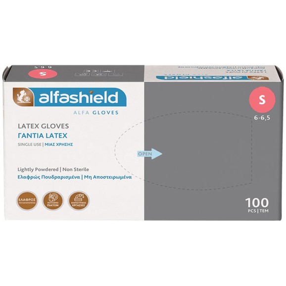 AlfaShield Latex Gloves 100 Τεμάχια - Small