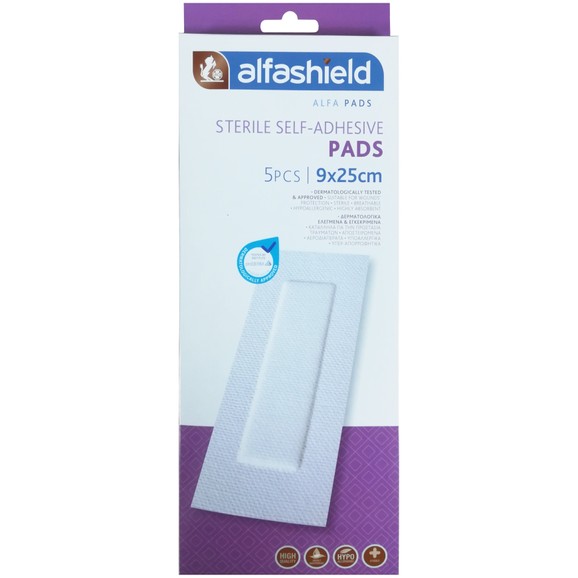 AlfaShield Sterile Self-Adhesive Pads 5 Τεμάχια - 9x25cm