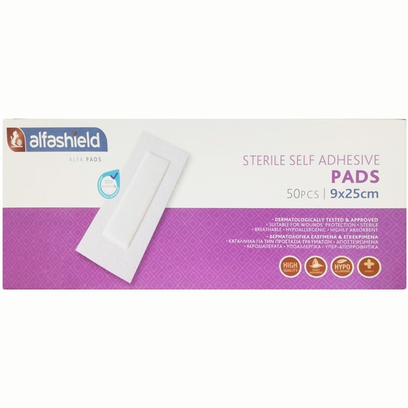 AlfaShield Sterile Self-Adhesive Pads 50 Τεμάχια - 9x25cm