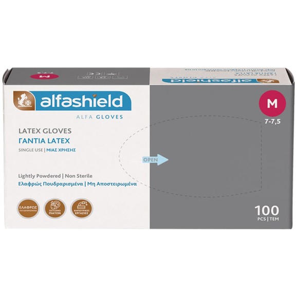 AlfaShield Latex Gloves 100 Τεμάχια - Medium