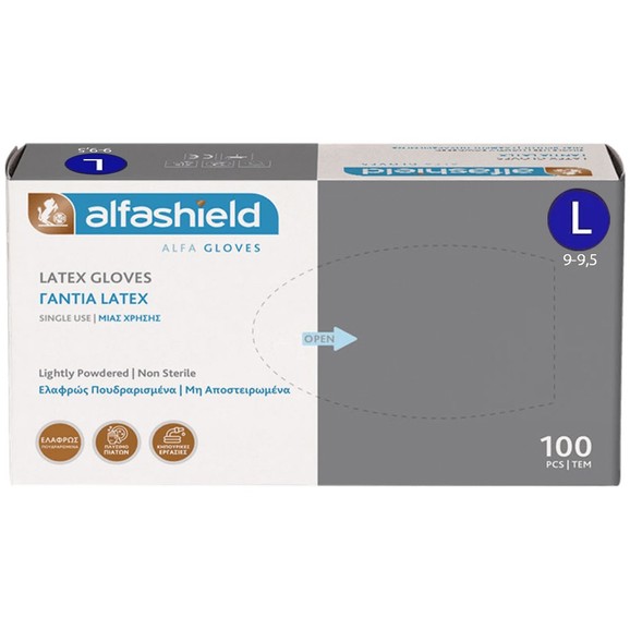 AlfaShield Latex Gloves 100 Τεμάχια - Large