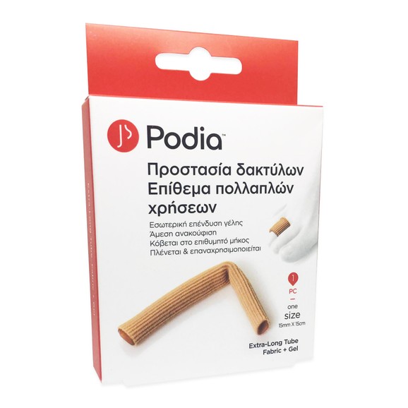 Podia Extra-Long Tube Fabric & Gel Επίθεμα Πολλαπλών Χρήσεων για Προστασία των Δακτύλων One Size 1 Τεμάχιο