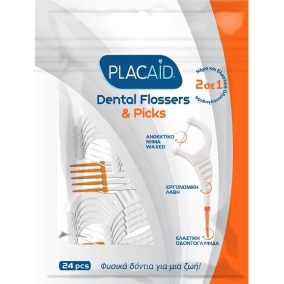 Plac Aid Waxed Dental Flossers & Picks - 24 Τεμάχια